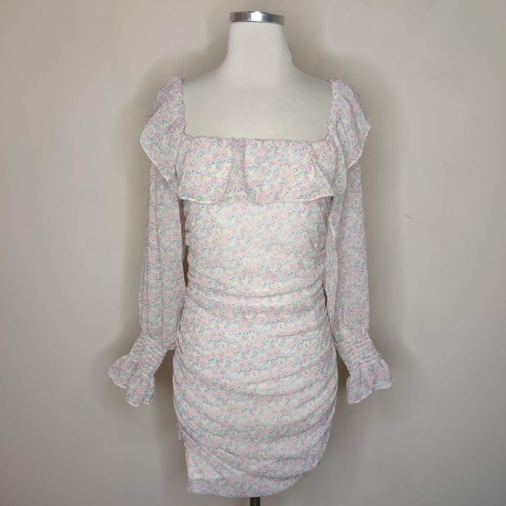 Storia Pastel Floral Dress Ruched Ruffled Smocked Cottage Coquette‎